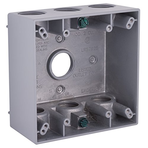 5348-0 Waterproof Box, 2 Gang, 7-3/4" Threaded Outlets: 3 Top, 3 Bottom, Gray (Pack of 12)