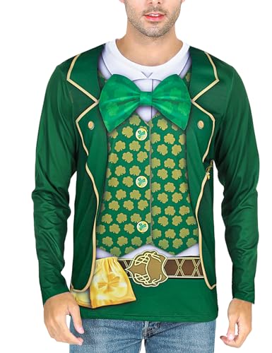 Funny World St. Patrick's Day Men's Leprechaun Costume Long Sleeve T-Shirts, XX-Large, Green