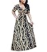 shekiss Womens Casual Sexy V Neck Long Sleeves Printed Loose Stretch Floor Length Maxi Prom Party Dress With Belt,Blackgold,X-Large