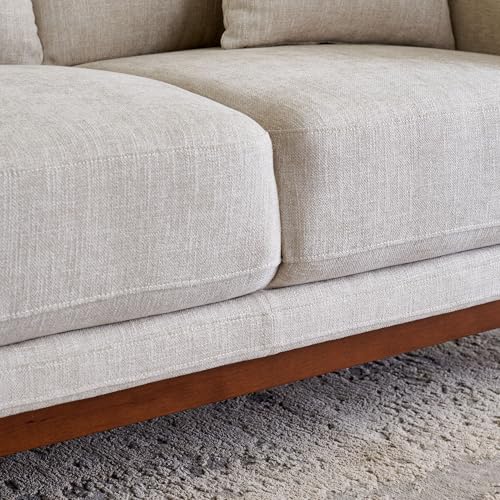 Image of Home Centre | Lansbury NXT Fabric 2-Seater Sofa with Cushions | Sofa for Living Room | Solid Wood | Beige | 1 Year Warranty