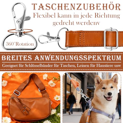 ZoeWei Taschenzubehör 24 Stück Taschenzubehör zum Nähen, D Ringe 25mm, Leiterschnallen und Karabinerhaken mit Drehgelenk, Metall-Set für DIY Handtaschen, Hundegeschirr und Schlüsselanhänger
