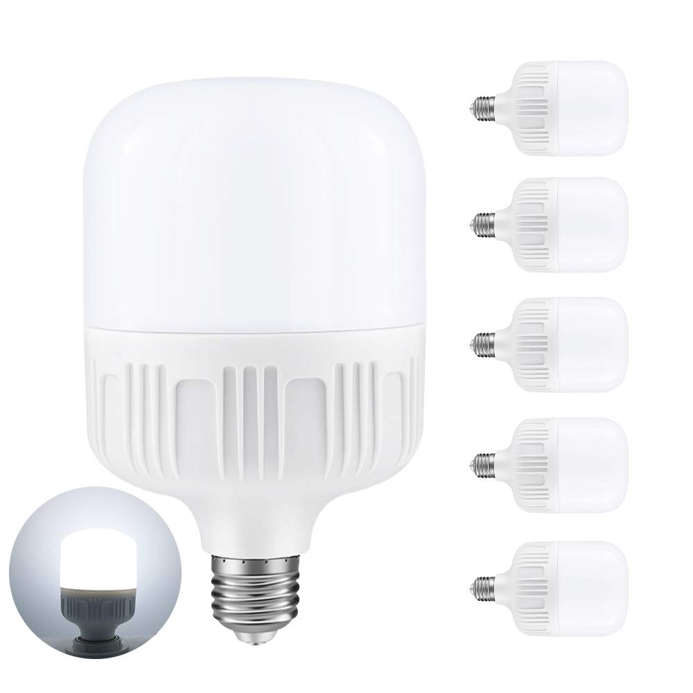 Mengjay Żarówka LED E27 z gwintem śrubowym, 26W (odpowiednik żarówki 250W), zimna biel 6000K, nie ściemnialna - zestaw 5 szt