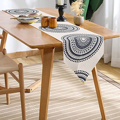 Image of Urban Space 100% Cotton Dining Table Runner, Printed Anti Skid Runner for Dining Table, Center Table Runners for 4 Seater & 6 Seater Table (13 inch x 76 inch, Trellis Black)