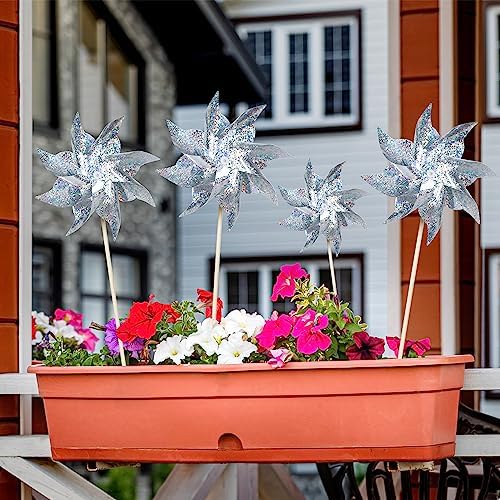 HOOSUN 10 Pack Reflective Pinwheels for Yard and Garden,Wind Spinners Outdoor Bird Scare Devices,Sparkly Windmills for Garden Decor Scare Birds Away Wind Spinners for Outside Patio Yard Lawn - 1
