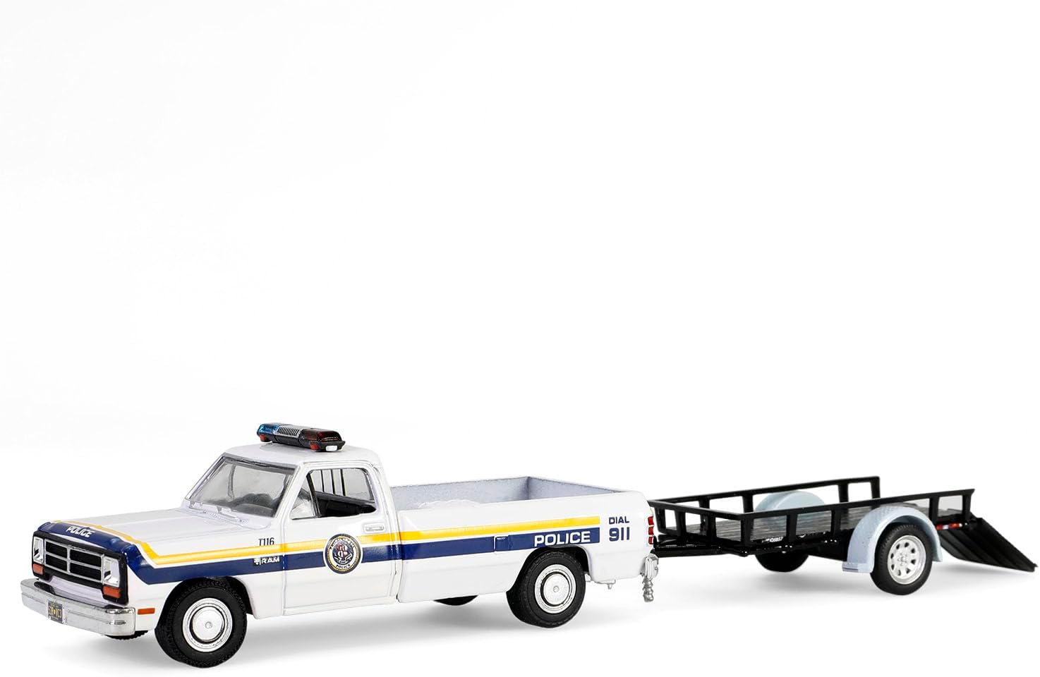 Truck 1/64 1990 Dodge Ram D-250 Trailer Philadelphia PA Police Hot Pursuit Tow 32315-A