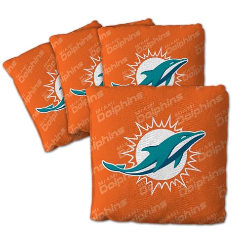 YouTheFan Officially-Licensed NFL Miami Dolphins Set of 4 Cornhole Bags - All Weather Regulation 6” x 6” Size - 16oz Weight - Designed in USA