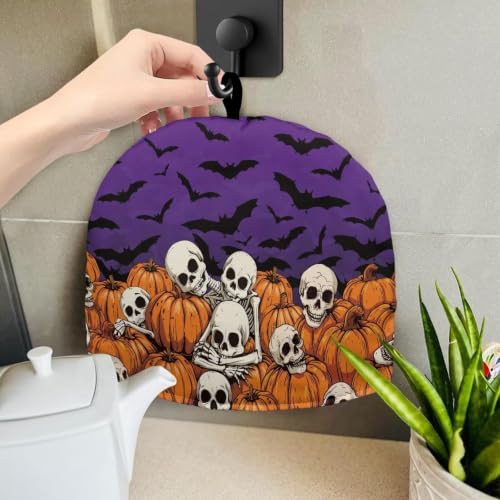 Image of Hudotybom Halloween Skeleton Teapot Cozies Stain Resistant Teapot Cozy Breakfast Warmer Kitchen Home Decoration Tea Pots Decor