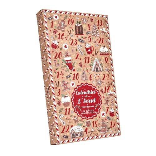 Calendario de Adviento Bougie – 22 x 38 x 5 cm – Calendario de Adviento con Velas – Caja regalo con 24 velas – Set de velas aromáticas – Decoración navideña – Rojo