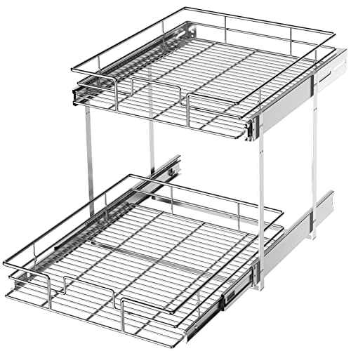 Lovmor 2 Tier Individual Pull Out Cabinet Organizer 17" W X 21" D, Slide Out Kitchen Cabinet Storage Sliding Shelves #TOP2