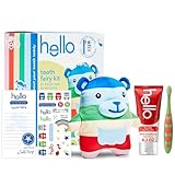 Hello Tooth Fairy Kit with Door Hanger and Teddy Bear, Includes Full Size Fluoride Kids Strawberry Toothpaste and Kids Toothbrush, for Children Ages 3 and Up