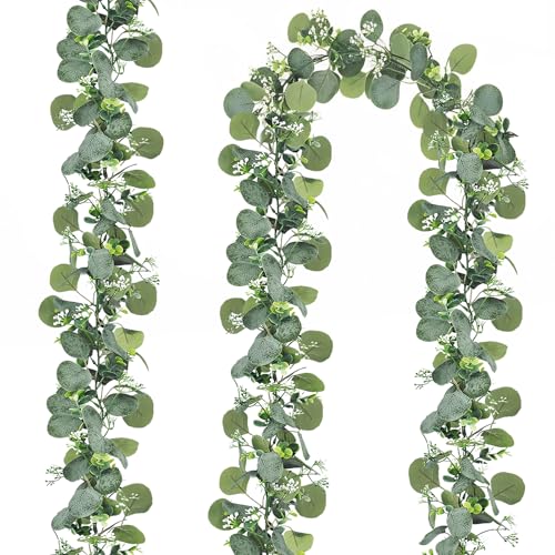 ROLLWAY 2 Stück Eukalyptus Girlande, Künstliche Girlande Pflanze 1,8m Hängend Grüne Blätter...