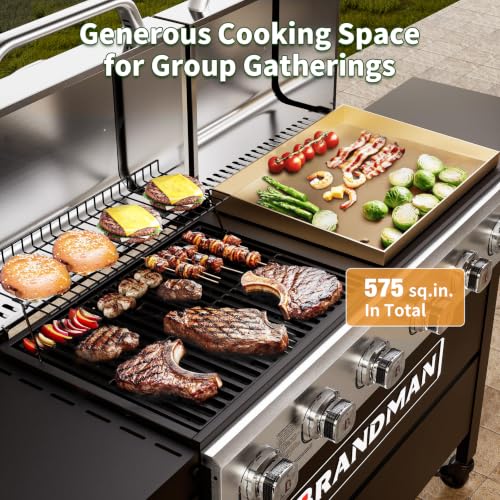 Image of Brand-Man 6-Burner Propane Gas Grill Griddle Combo 2-in-1 Outdoor BBQ Grill
