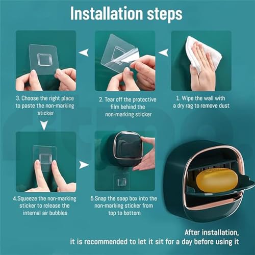 Image of Ritmo Soap Dish - Space Saving Waterproof Wall Mounted Box for Shower With Drain and Flip Lid (Dark Green)