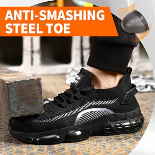 Image of Steel Toe Work Shoes for Men Lightweight Safety Shoes with Puncture Resistant Sole Comfortable Construction Industrial Work Shoe for Warehouse