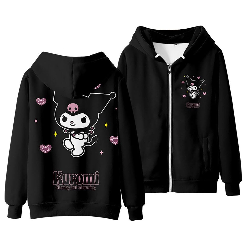 Hoodie Sweatshirts Women's Long Sleeve Pullover Girls Kawaii Cartoon Zipper Hooded Sweater, Style 2, XS
