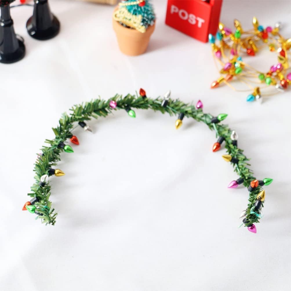 Alasum 4pcs Dollhouse Miniature Christmas Holiday Garland with Lights Mini Wreath String Fairy Lights Christmas Decoration for 1/12 Dollhouse Xmas Fireplace Decorations Lamp Beads Cant Light - Image 8