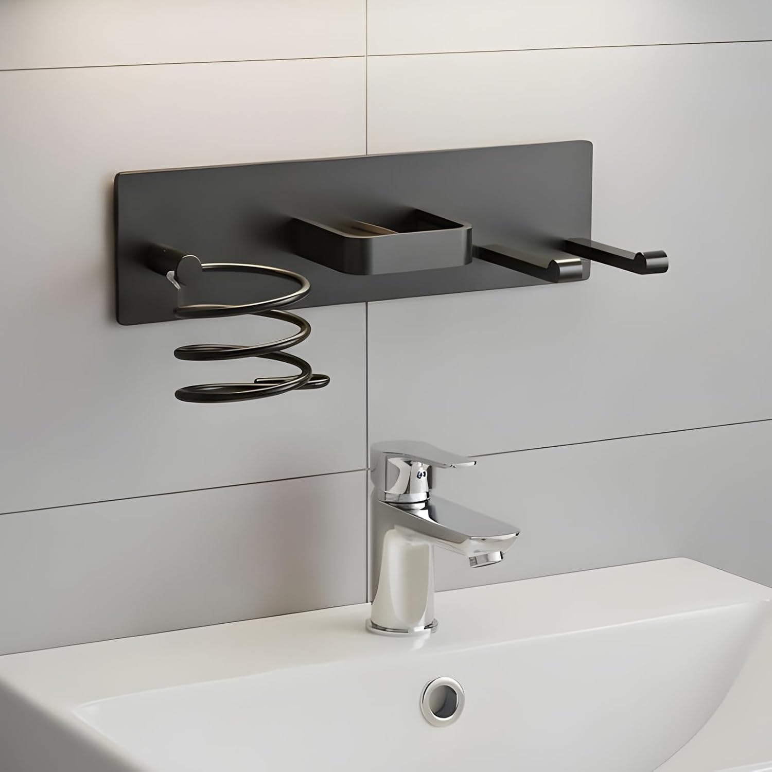 Wall-Mounted Hair Tool Organizer, 30x3x8cm Aluminum Alloy Spray Paint Blow Dryer Hanger Curling Iron Storage Rack for Bathroom, Bedroom, Salon, Hotel, Dorm, Home, Office