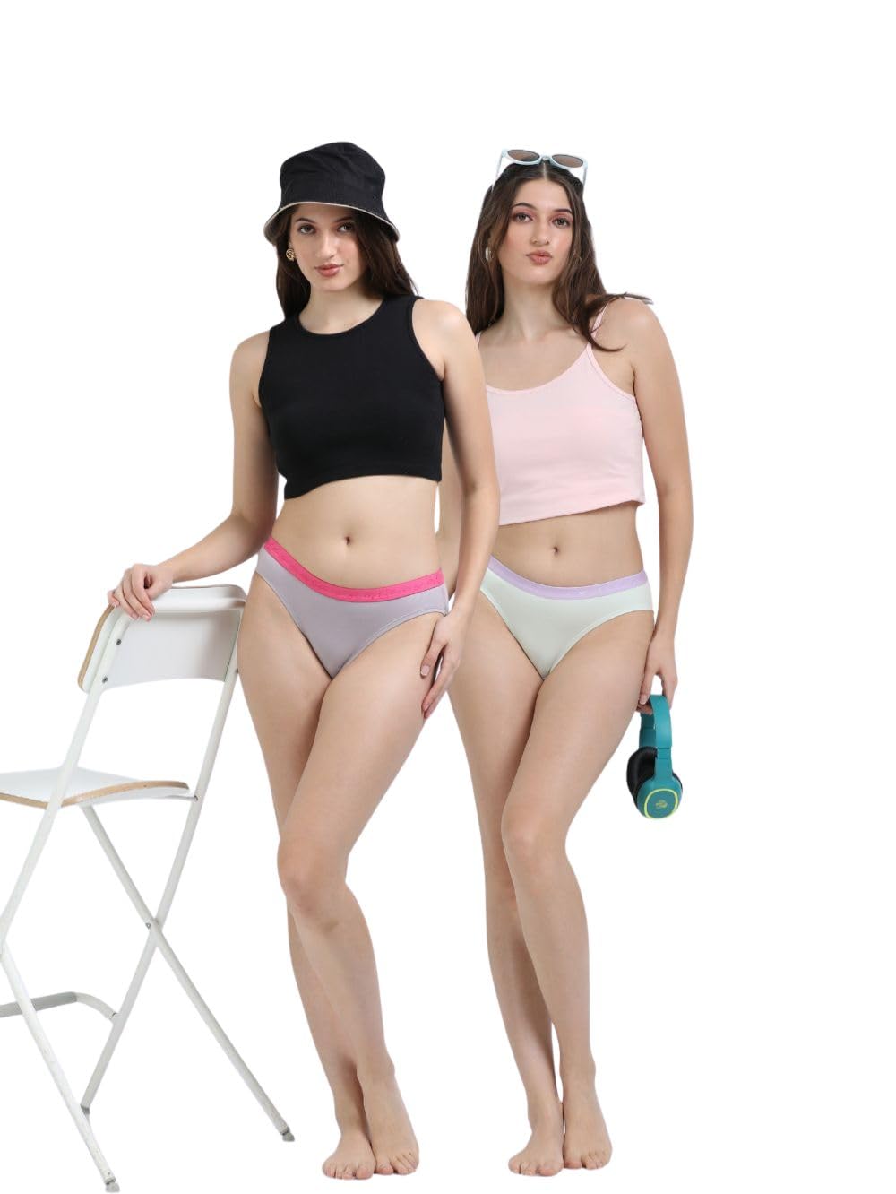 a & a Gull Grey and Canary Green Organic Cotton Outer Waistband Bikini Panty for Women - Pack of 2-picture-47