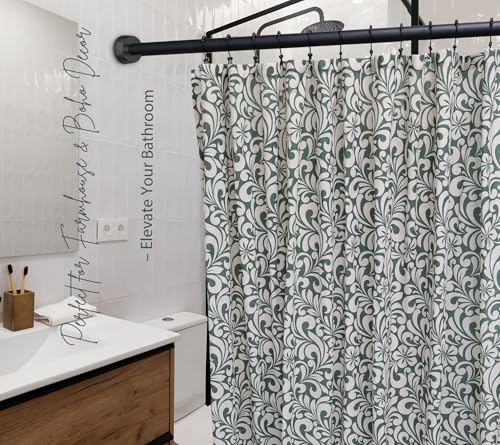 Rideau de douche anti-effet ventouse en coton lavable rustique