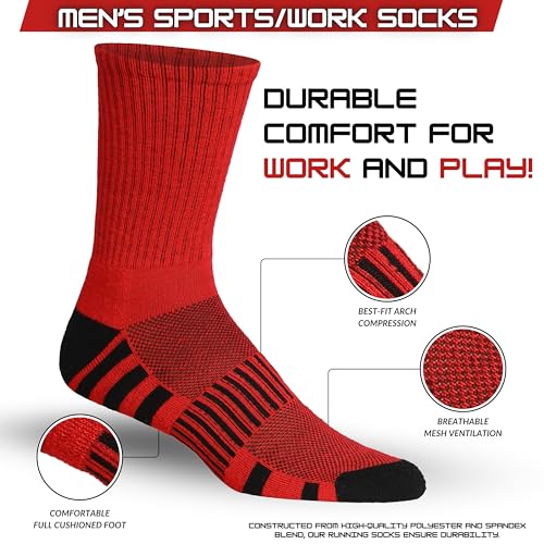 JAMES FIALLO 12 Pack Men's Cushion Athletic Comfortable Performance Crew Socks for Running, Hiking, and Athletic Activities3