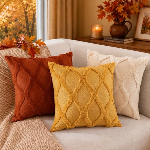 decorUhome Fall Throw Pillow Covers 18x18 Inch Set of 2, Soft Plush Faux Fur Wool Rust Couch Pillow Covers, Decorative Neutral Pillow Cases for Bed Sofa Living Room Home Decor - image 4