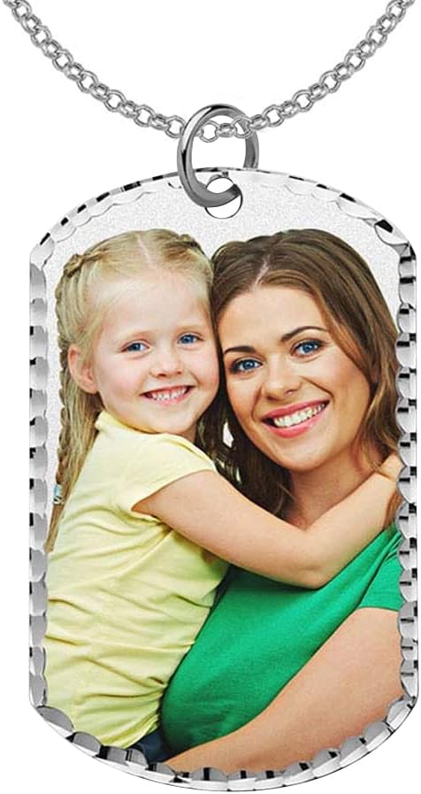 PicturesOnGold.com Custom Photo Engraved Dog Tag Pendant - Personalized Dog Tags for Men and Women, in Solid 14K Yellow, White, or Sterling Silver, 4 Sizes