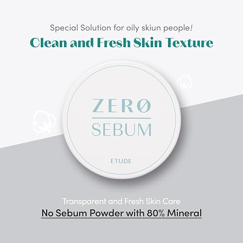 Miniatura 3 de ETUDE Polvo de secado Zero Sebum 0.14 oz Nuevo (23AD)  Control de aceite ligero coreano sin sebo Polvo translúcido de cara suelta con 80% mineral