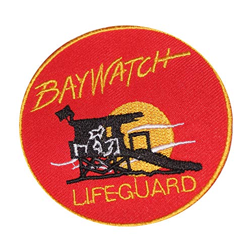 Baywatch Movie 8cm x 8cm Round Red Iron On Sew On Embroidery Patch