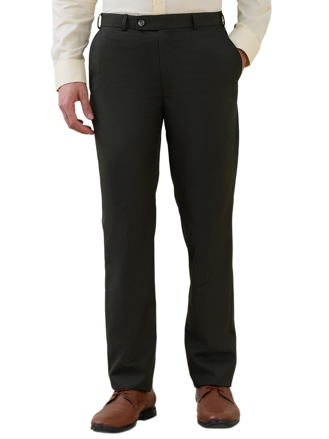 park avenue Men Smart Fit Checks Pattern Polyester Blend Flat Front Formal Trouser Green-picture-54