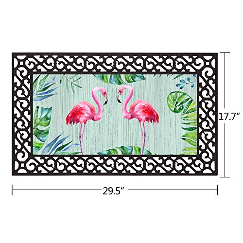 Attraction Design Rubber Welcome Door Mat, Decorative Indoor Outdoor Doormat Non Slip Front Door Mat, Easy To Clean Low Profile Mat For Entry Patio Garage High Traffic Areas, 17.7" X 29.5" (Flamingo) #TOP2