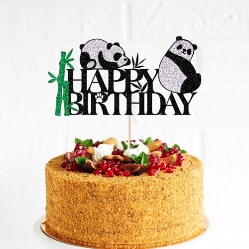 Dcokska Panda Happy Birthday Cake Topper, for Panda Theme，Baby Shower Party,Boy/girl Birthday Decora