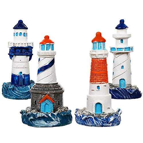 Balacoo 4Pcs Lighthouse Decoration Nautical Lighthouse Resin Lighthouse Model Miniature Lighthouse Outdoor Light Garden Yard Lawn Decoration, Random Color #TOP17