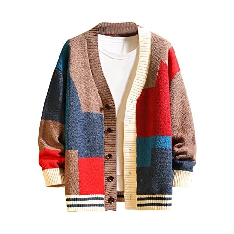 GURUNVANI Cardigan Sweater for Men Knitted Long Sleeve Sweaters with Buttons, Black, Medium Cover