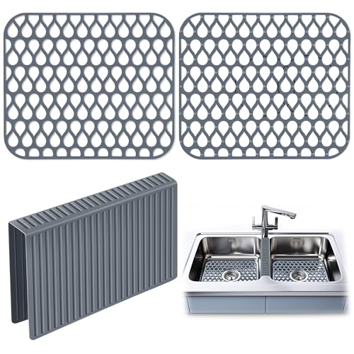 Dunkive 3 Pack Sink Mat and Sink Saddle Set Cuttable Protectors