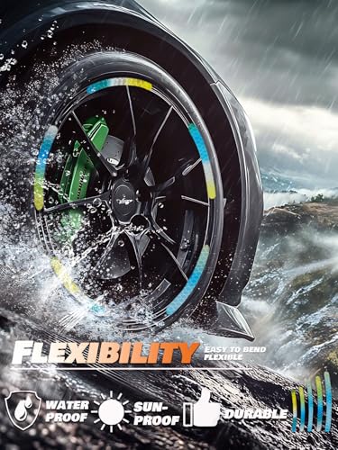 Image of 20PCS Car Wheel Reflective Decorative Strip,Night Safety Warning Stickers,Cars,Motorcycles,Bicycles are Applicable, Colorful and Diverse, a Street the Most Beautiful Car (Yellow-Blue)