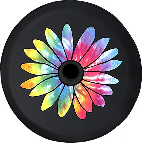 Tie Dye Flower JL Spare Tire Cover with Backup Camera Black Size 32 Inch
