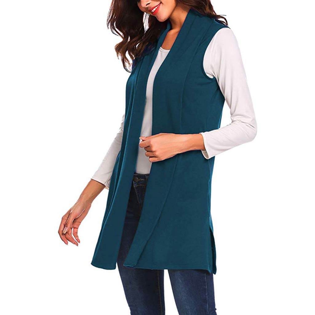 Women Vest Long Coat, Ladies Solid Sleeveless Lightweight Open Front Cardigan Tank Tops Jacket Coat, Red - M