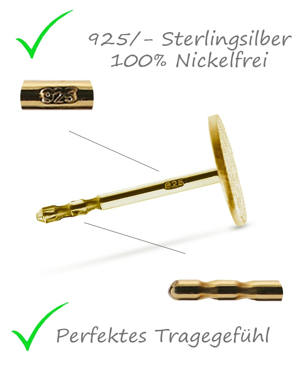 Ohrstecker eismatt rund Silber 925, Gold Roségold Schwarz, 4-10 mm, handgefertigt