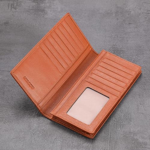 Image of HISCOW Bifold Long Wallet with 15 Credit Card Slots - Italian Calfskin, Tan, 6.97 inchH x 3.5 inchW x 0.98 inchD, Italian Style