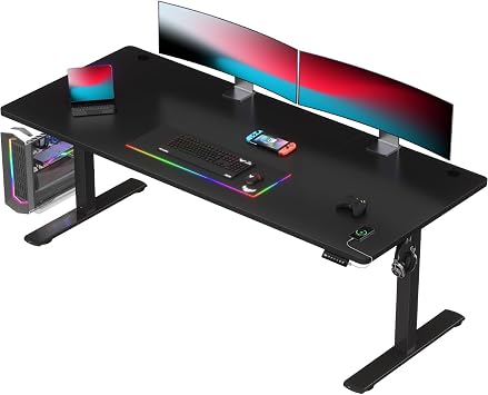 Devoko Electric Standing Desk, 180 x 80 cm, Height Adjustable Sit Stand Desk with Memory Smart Pannel, Home Office Desk with Hook, Black