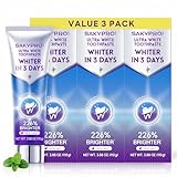 SAKYPRORAL Purple Whitening Toothpaste for Teeth Whitening, Fluoride Free & Peroxide Free & Enamel Safe for Sensitive Teeth, Instant Color Corrector, Dual Enzyme Stain Removal, 3 Pack(11.64 oz)