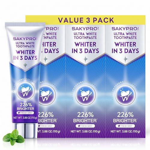 SAKYPRORAL Purple Whitening Toothpaste for Teeth Whitening Fluoride Free & Peroxide Free & Enamel Safe for Sensitive Teeth Instant Color Corrector Dual Enzyme Stain Removal 3 Pack(11.64 oz)