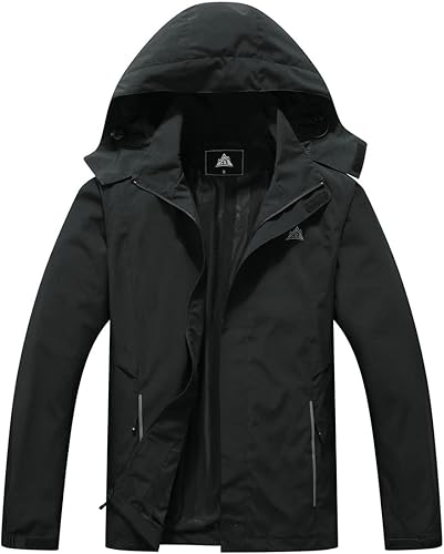 MOERDENG Chaqueta impermeable para hombre, ligera, con capucha, para senderismo, cortavientos softshell