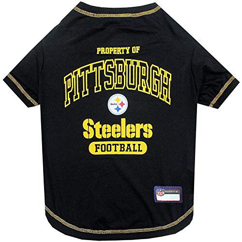 Image of NFL Pittsburgh Steelers Dog T-shirt Large. - Licensed Shirt for Pets Team Colored with Team Logos- Premium Stretchable Materials for the comfort of your Dog & Cat