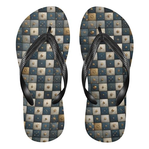 Flip Flop Sandals Celestial Checkered Print for Women Men Beach Outdoor XS