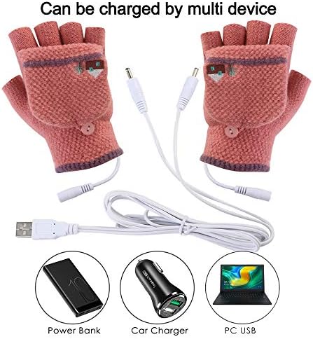 Winmany Women's & Men's USB Heated Gloves Mitten Winter Hands Warm Laptop Gloves, Full & Half Heated Fingerless Heating Knitting Hands Warmer