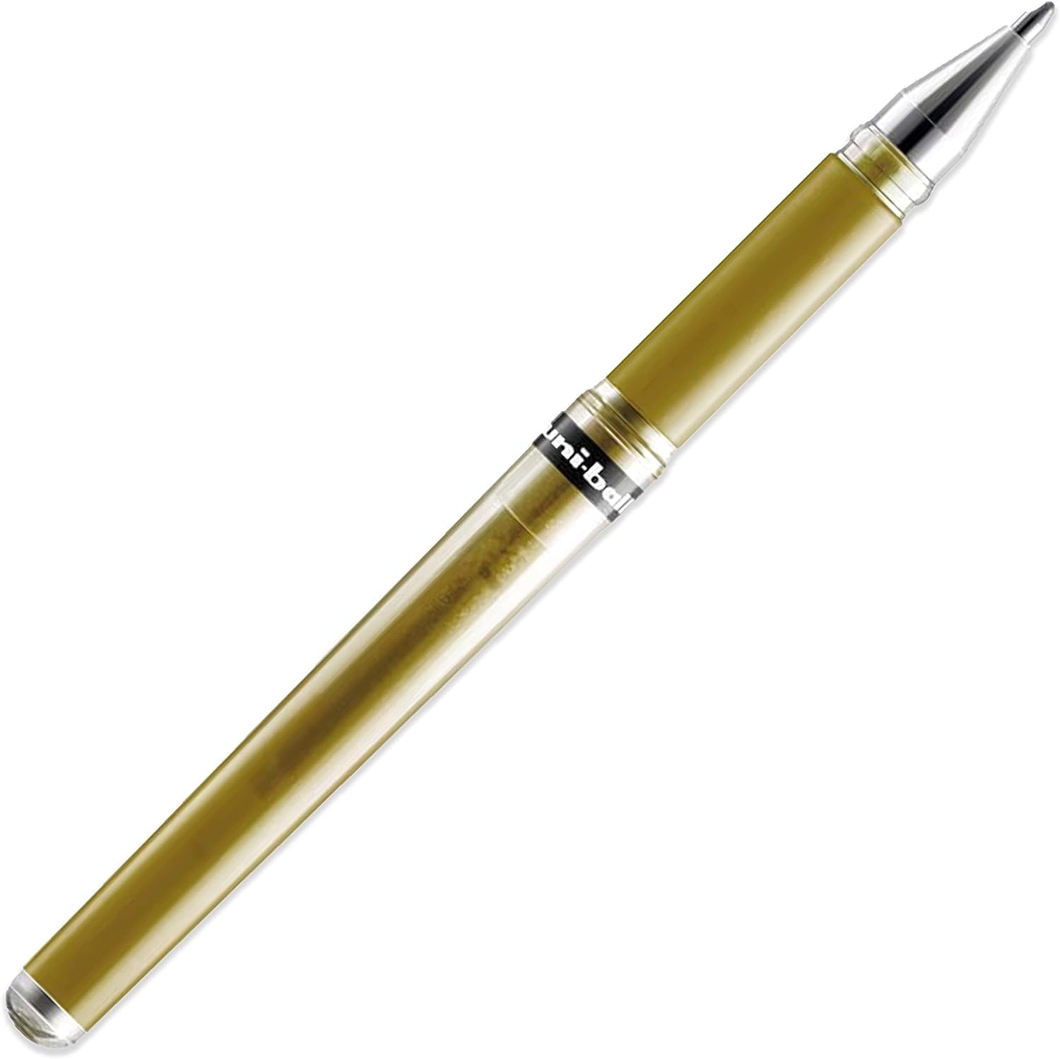 uni-ball Signo Pen Broad Metallic Gel Ink Rollerball - Metal 1mm Tip Nib 0.65mm Line Width With Rubber Grip - UM-153 - Gold (8) - Image 2