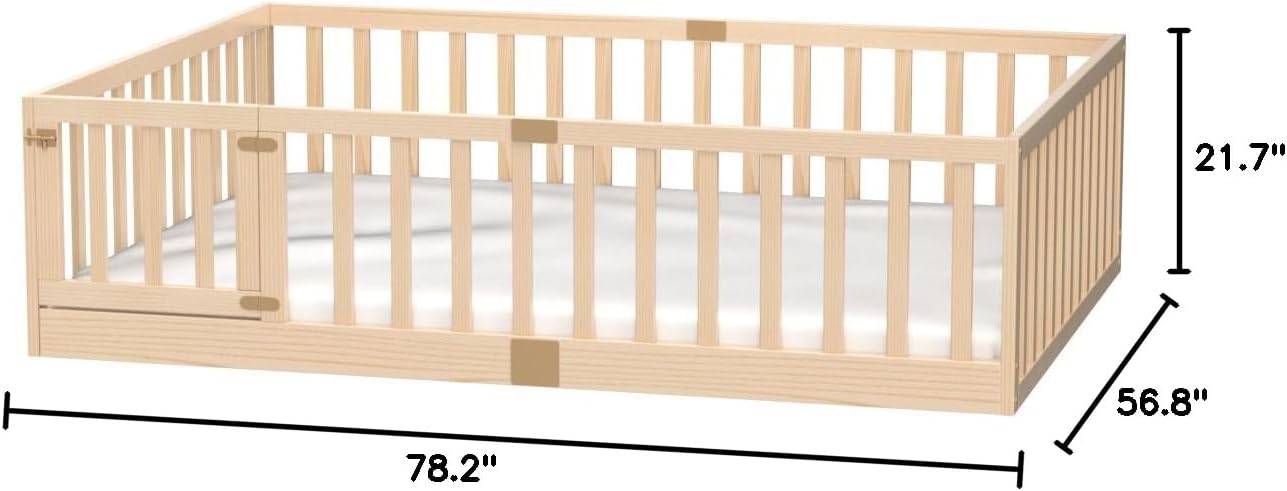 Detailed dimensions of the Tatub Full Montessori Floor Bed: 78.2 inches length, 56.8 inches width, 21.7 inches height.
