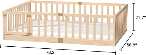 Miniatura 60 de Tatub Cama Montessori de suelo individual con rieles altos, marco de cama Montessori de madera maciza para niños, la entrada se puede instalar a