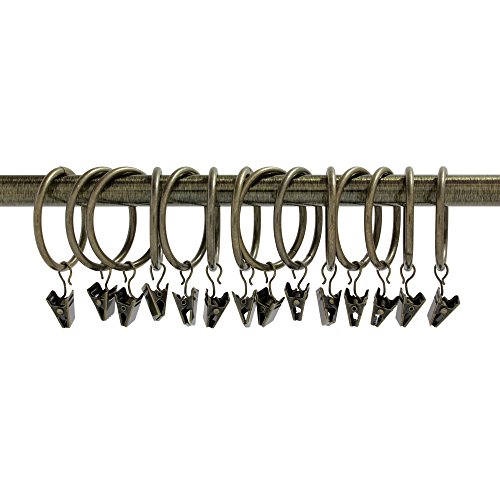 Image of Ivilon Curtain Rings - Set of 14 Decorative Drapery Rings Curtain Clip Rings with Strong Clips 2 inch Diameter - Color Antique Brass